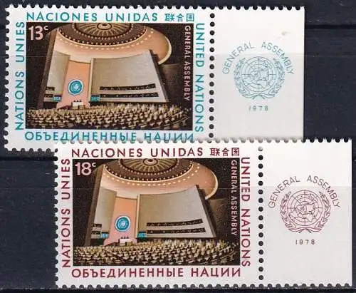 UNO NEW YORK 1978 Mi-Nr. 324/25 TAB ** MNH