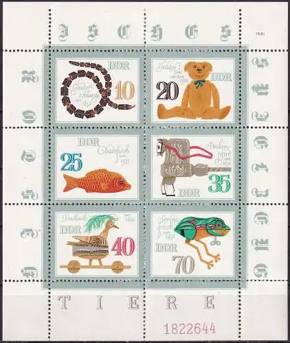 DDR 1981 Mi-Nr. 2661/68 Kleinbogen ** MNH