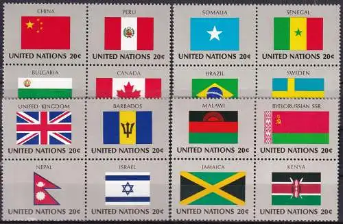 UNO NEW YORK 1983 Mi-Nr. 422/37 Viererblocks ** MNH