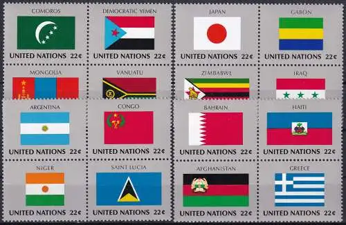 UNO NEW YORK 1987 Mi-Nr. 524/39 Viererblocks ** MNH