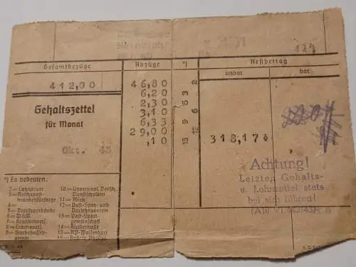 Gehaltszettel Oktober 43