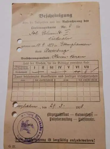 Bescheinigung 1928 - Siershahn
