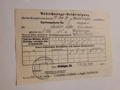 Aufrechnungs Bescheinigung 1931