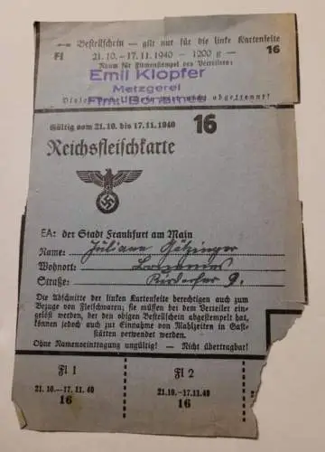 Reichsfleischkarte 1940