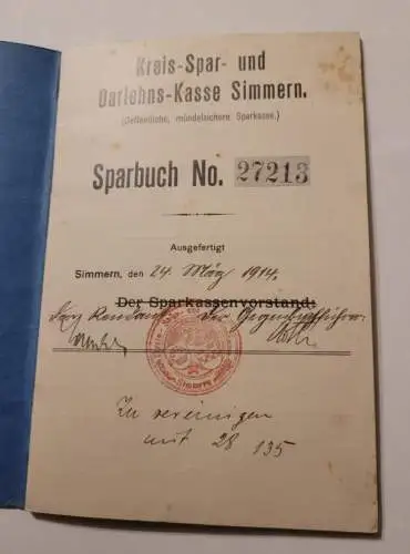 Sparbuch - Simmern 1914