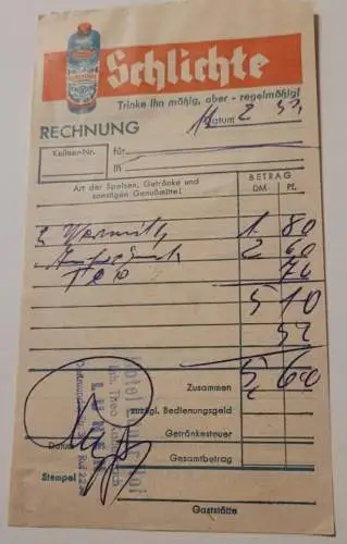 Rechnung - Hotel Lüner Hof - Lünen - 1953