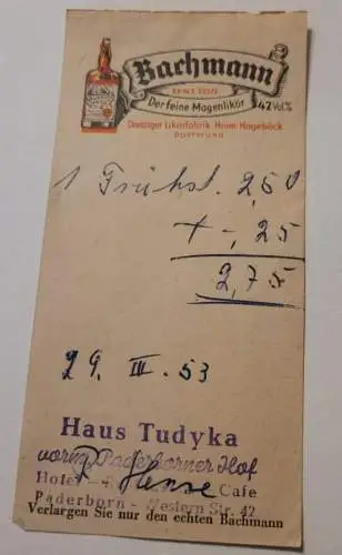 Rechnung - Haus Tudyka - Paderborn - 1953