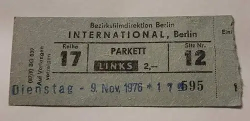 Bezirksfilmdirektion Berlin  Ticket 1976