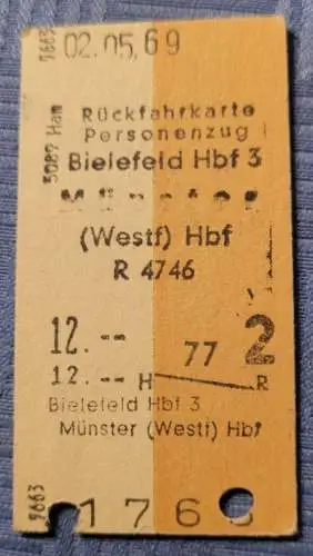 Rückfahrkarte Personenzug 1969