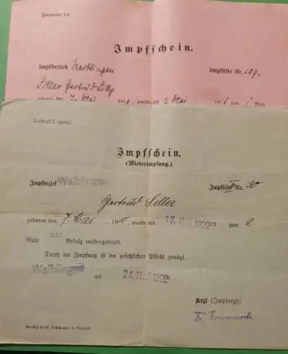 2 Impfscheine 1922 - Waiblingen