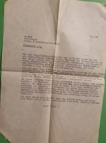 Brief an das Arbeitsamt - Frankfurt - 1942