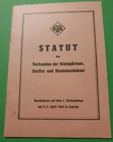 Statut des Verbandes der Kleingärtner ... 1963