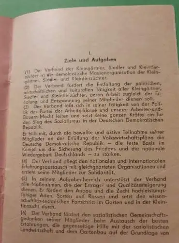 Statut des Verbandes der Kleingärtner ... 1963