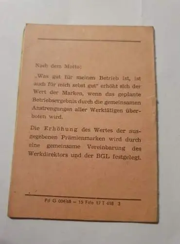 Prämien Sparbuch 1968