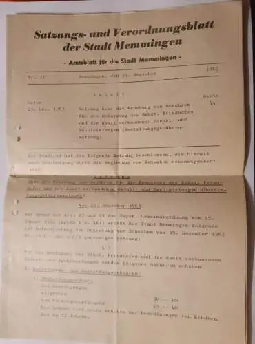 Satzungs und Verordnungsblatt der Stadt Memmingen - Nr 11 - 1963