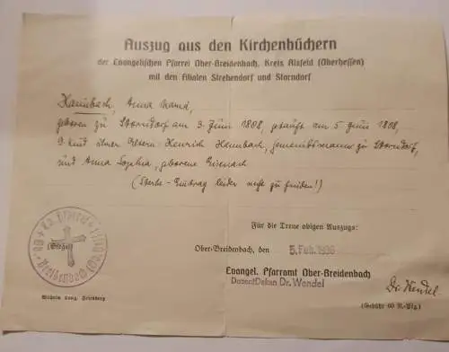 Auszug aus den Kirchenbüchern - 1936