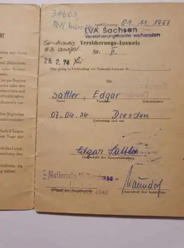 Sozialversicherung Versicherungs Ausweis - 1957