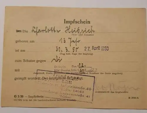 Impfschein - 1950