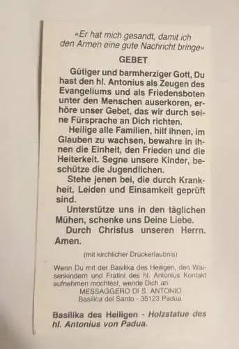 Heiliger Antonius von Padu Bitte für uns