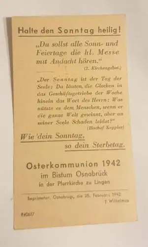 Osterkommunion 1942 im Bistum Osnabrück