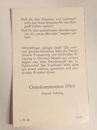 Gebetskarte - Fürbitten zum Eucharistischen Weltkongress 1960