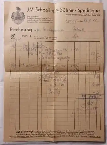 J.V. Schoelles & Söhne - Frankfurt - Rechnung - 1944