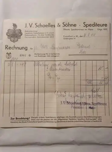 J. V. Schoelles & Söhne  - Spediteure - Rechnung - 31.08.1944