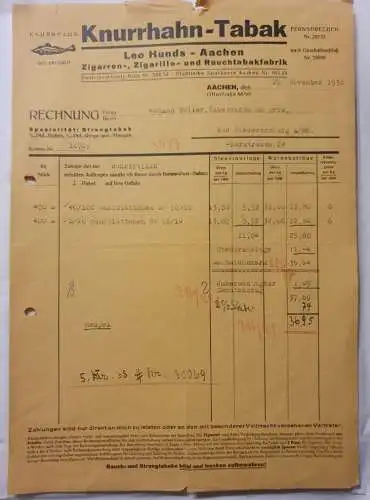 Knurrhahn-Tabak - Aachen - Rechnung - 25.11.1938