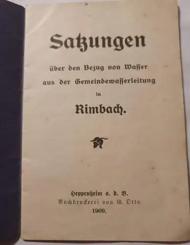 Satzungen über den Bezug von Wasser - Rimbach - 1909