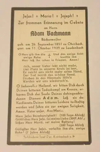 Sterbekarte 1939 - laudenbach