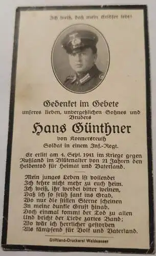2 WK - Sterbebild - Gedenket im Gebete
