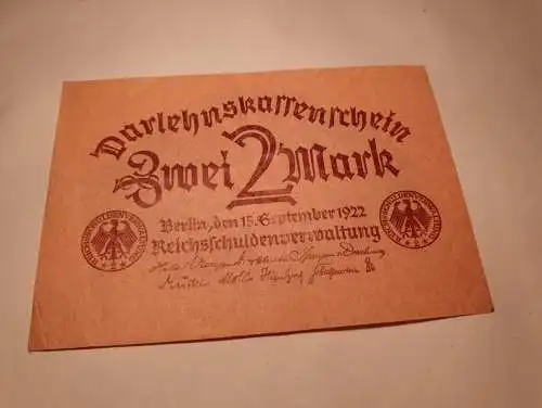 2 Mark Darlehnskassenschein - 1922