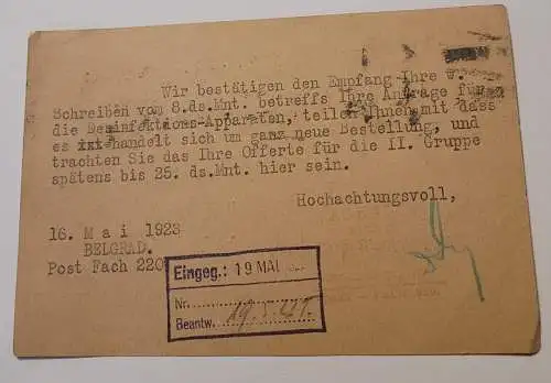 Brief Belgrad 1923