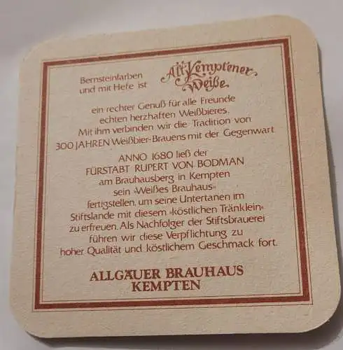 Bierdeckel - Alt Kemptener Weiße