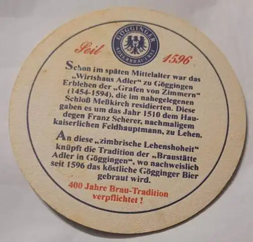 Bierdeckel - Gögginger Adlerbrauerei