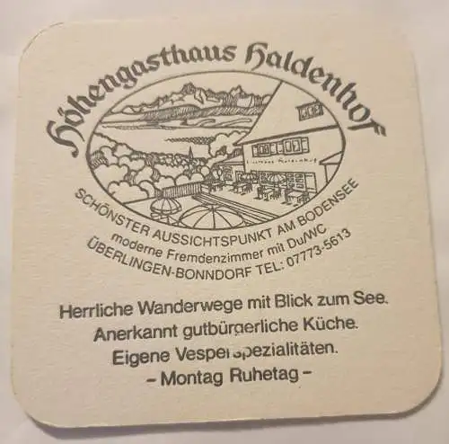 Bierdeckel - Zoller-Hof Bier - Höhengasthaus Haldenhof