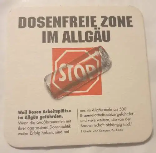 Bierdeckel - Dosenfreie Zone im Allgäu