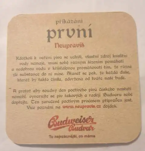 Bierdeckel - Prikazani Prvni Neupravis - Budweiser