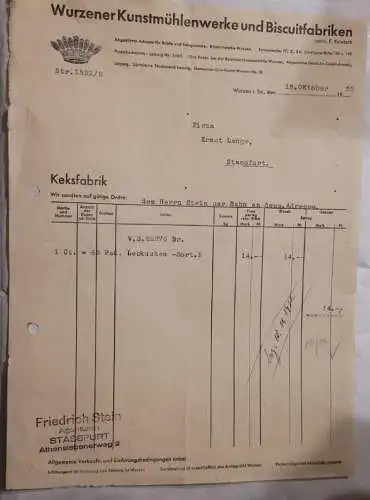 Rechnung - Wurzener Kunstmühlenwerke und Biscuitfabriken - 1932
