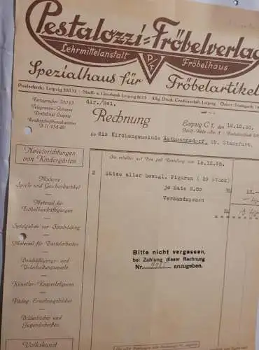 Rechnung - Pestalozzi Fröbelverlag - Leipzig - 1936