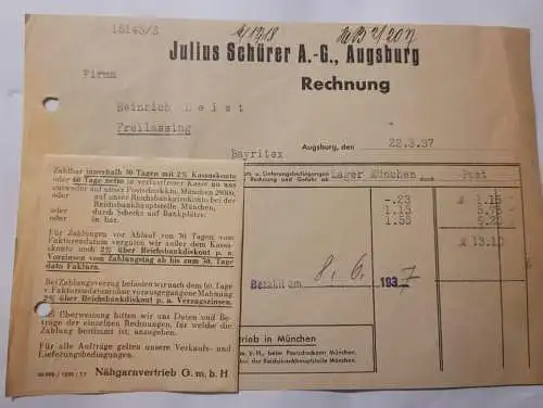 Rechnung - Julius Schürer A. G Augsburg 1937