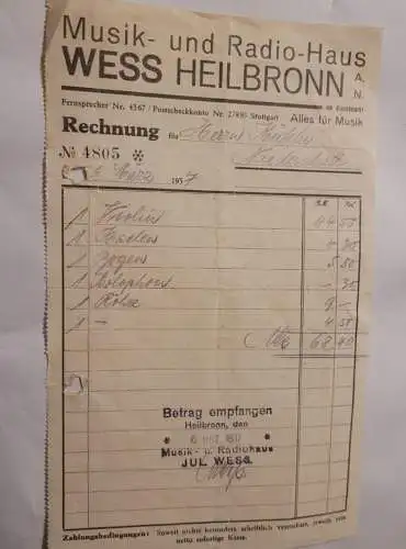 Rechnung - Wess Heilbronn - 1937