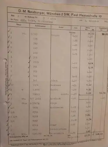 Rechnung - Neuburger - München 1936