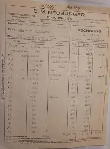 Rechnung - Neuburger - München - 1936