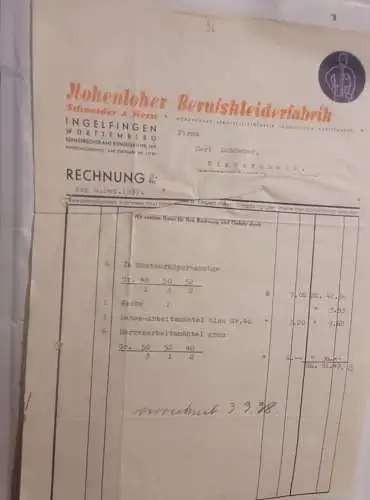 Rechnung - Hohenloher Berufskleiderfabrik - 1937 (7)