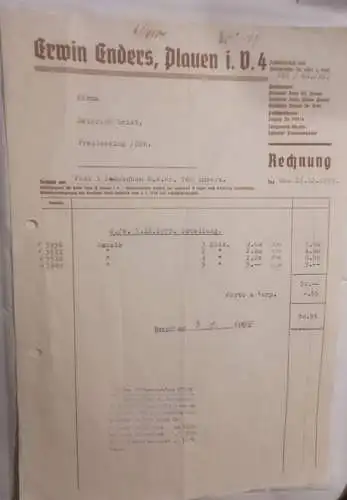 Rechnung - Erwin Enders - Plauen - 1939