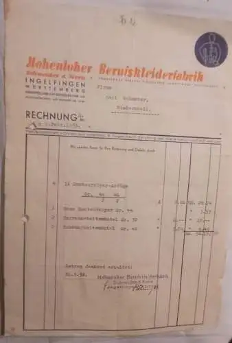 Hohenloher Berufskleiderfabrik - 1938