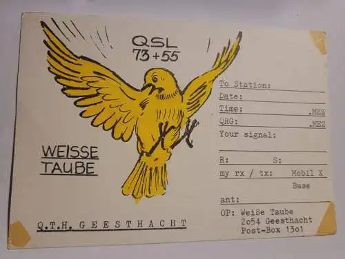 QSL Karte - CB - Station - Weisse Taube - Geesthacht