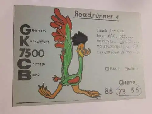 QSL Karte - CB-Station - Roadrunner 1 - Bad Herrenalb