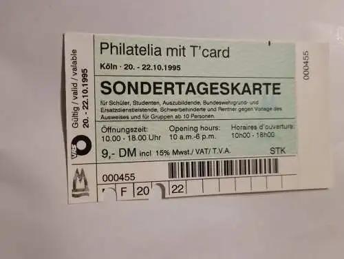 Philatelia mit T'card - Sondertageskarte 20. - 22.10.1995
